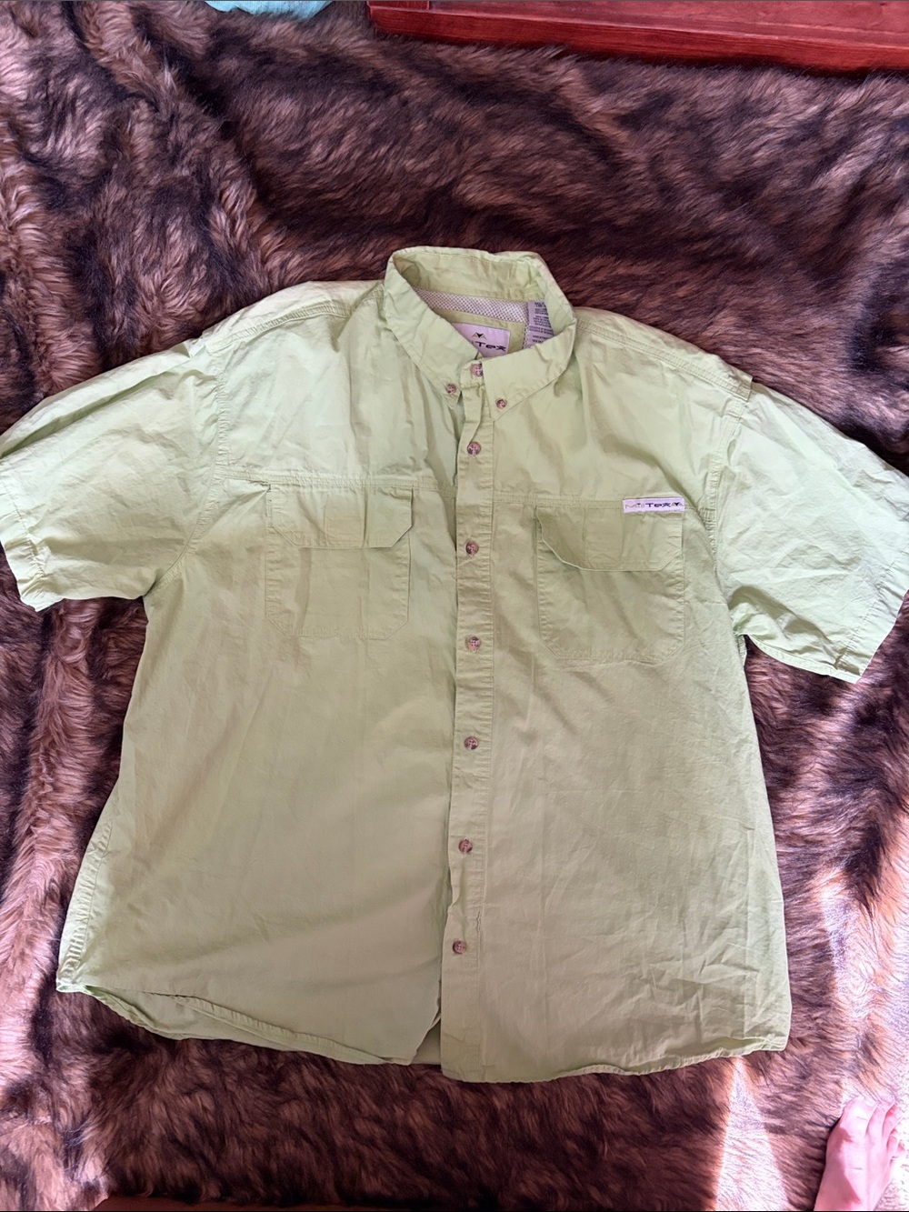 Mill Tex Short Sleeve Button Up Fishing Shirt Lime Green Men's Size 2XL (50-52)